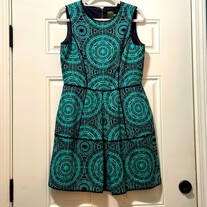 Taylor geo print dress, navy turquoise, 10